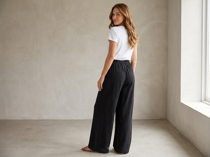 Wide-leg linen palazzo trousers - back view