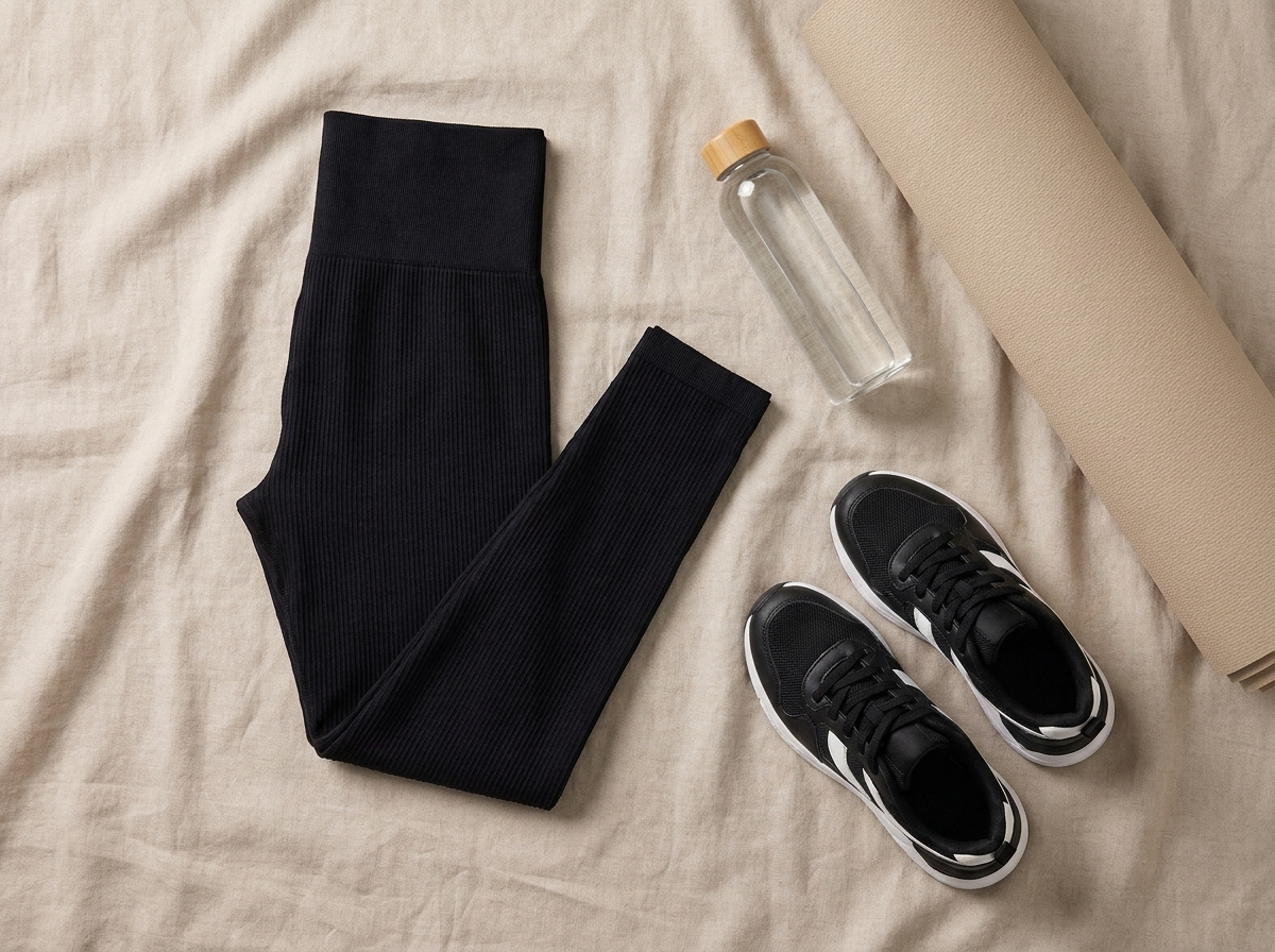 High-waist seamless leggings - styled flat lay