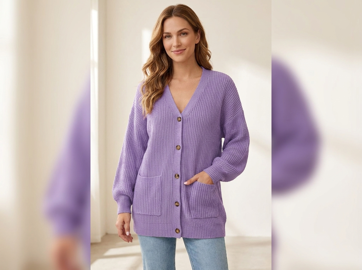 Oversized chunky knit cardigan - three-quarter side view