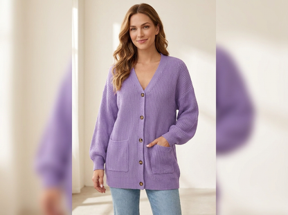 Oversized chunky knit cardigan - three-quarter side view