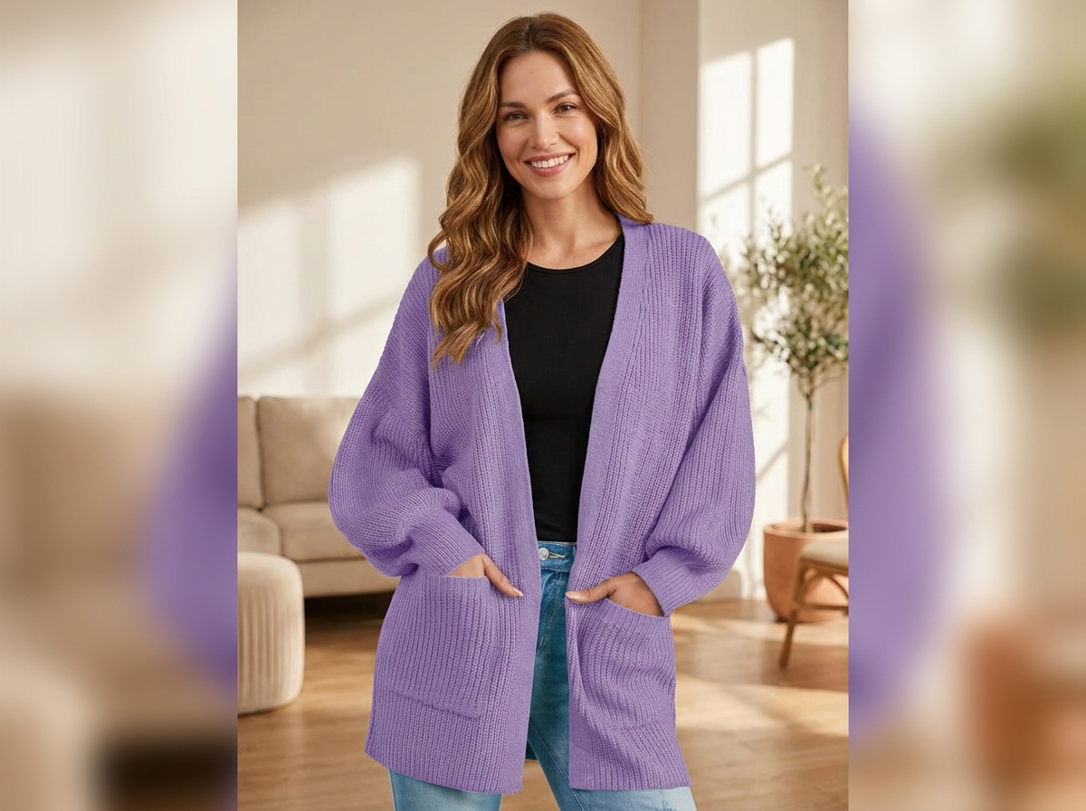 Oversized chunky knit cardigan - front, lifestyle interior