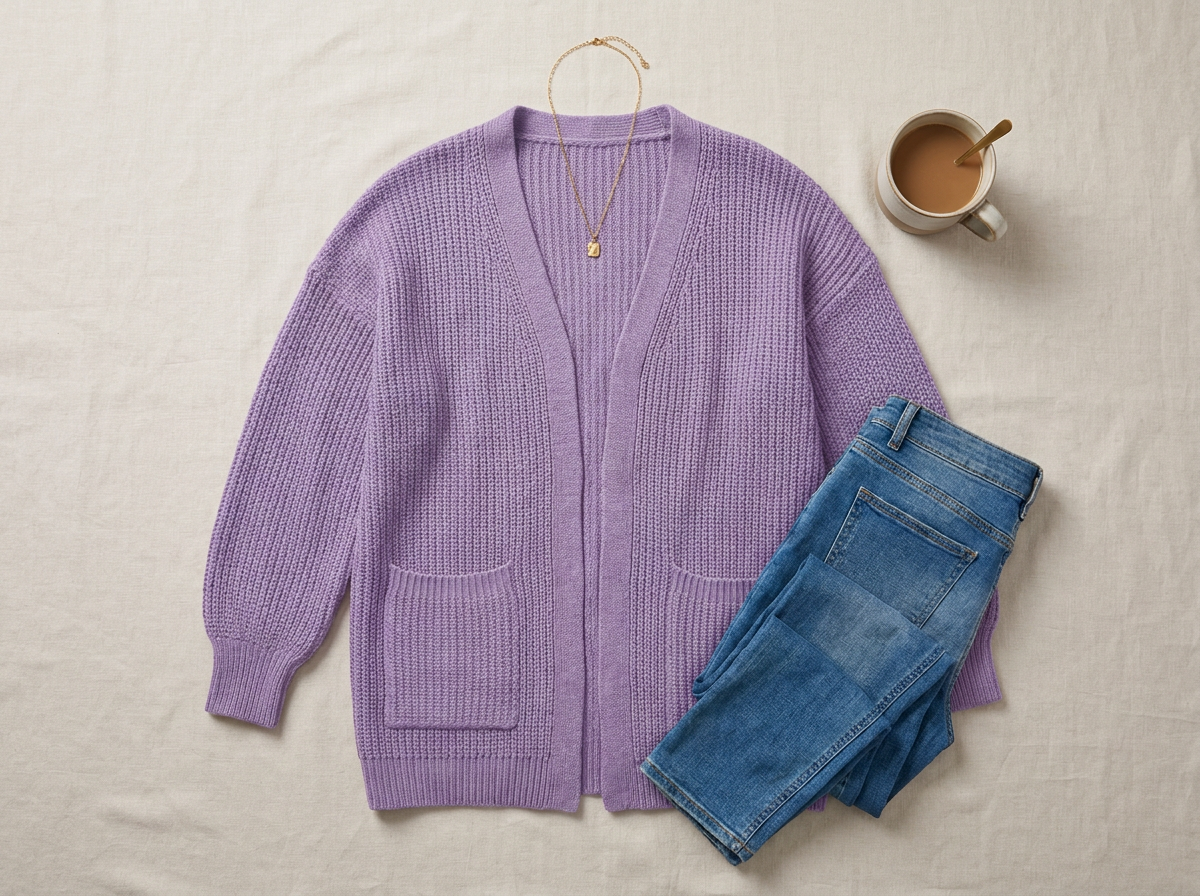 Oversized chunky knit cardigan - styled flat lay