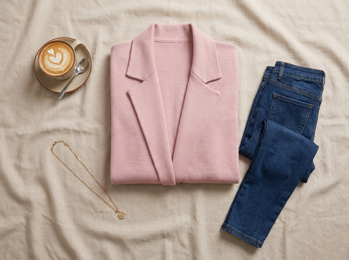 Sweater blazer coatigan - styled flat lay