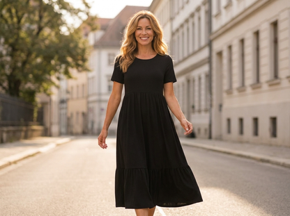Tiered A-line midi dress - outdoor lifestyle